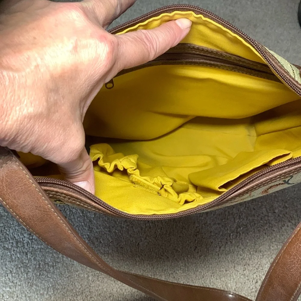 Floral Embroidered Tan and Brown Women's Bag - Picture 4 of 7